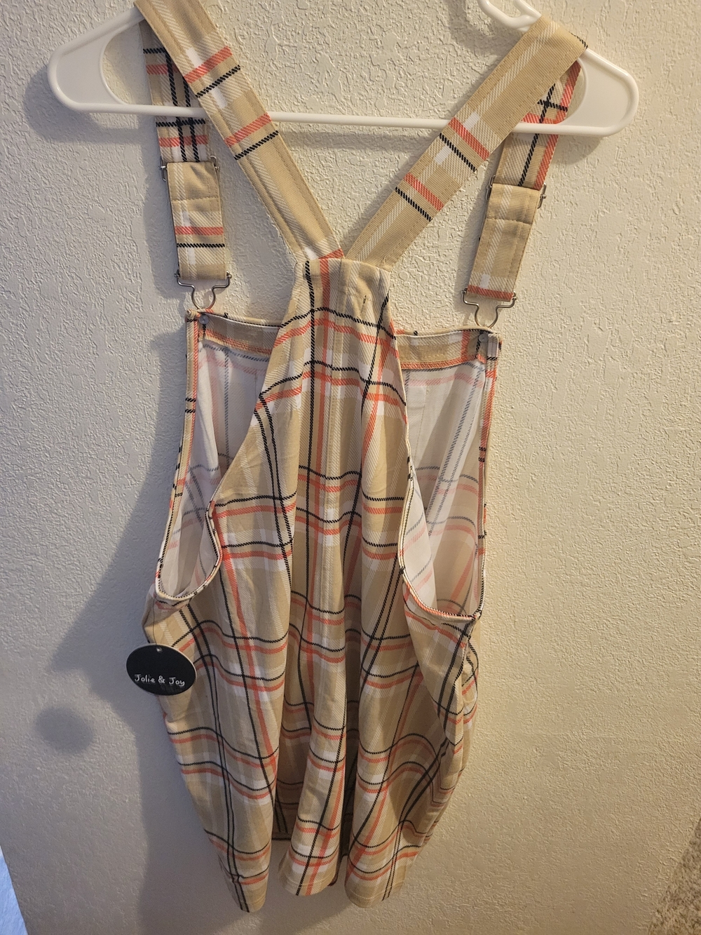 Jules & Joy Beige Plaid Overall Dress - Picture 2 of 5
